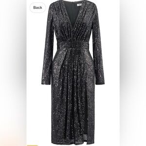 Misschen Shimmering Black Long Sleeve V-neck sequin Dress